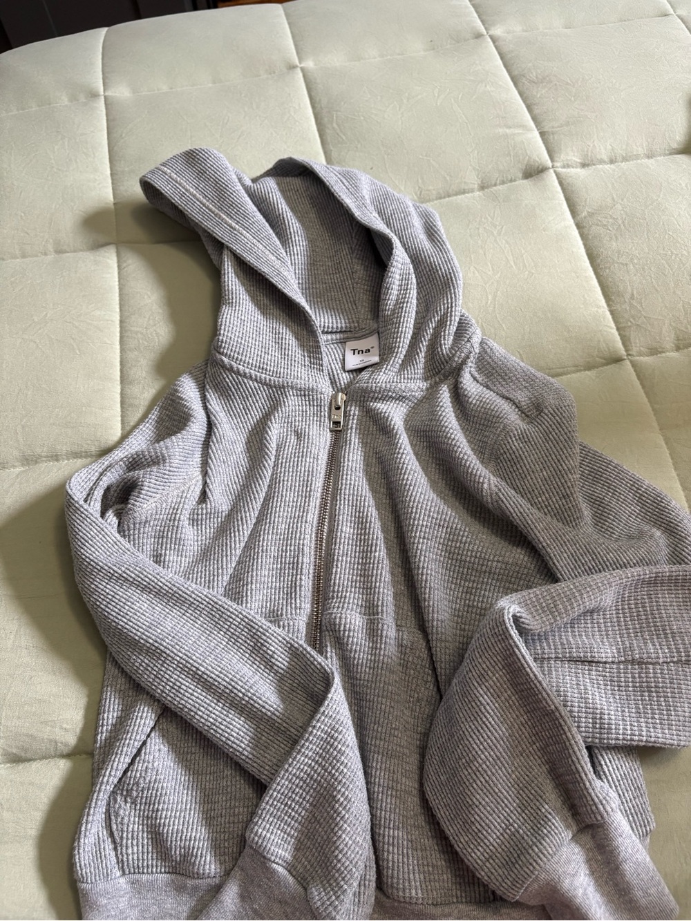 TNA Light Gray Waffle Knit Hoodie